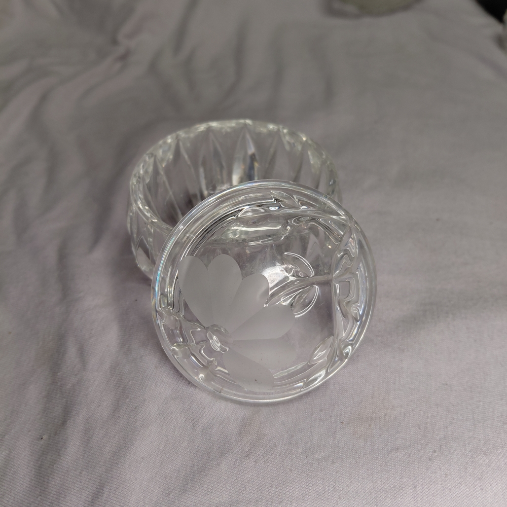 Clear Glass Trinket Box with Floral Design